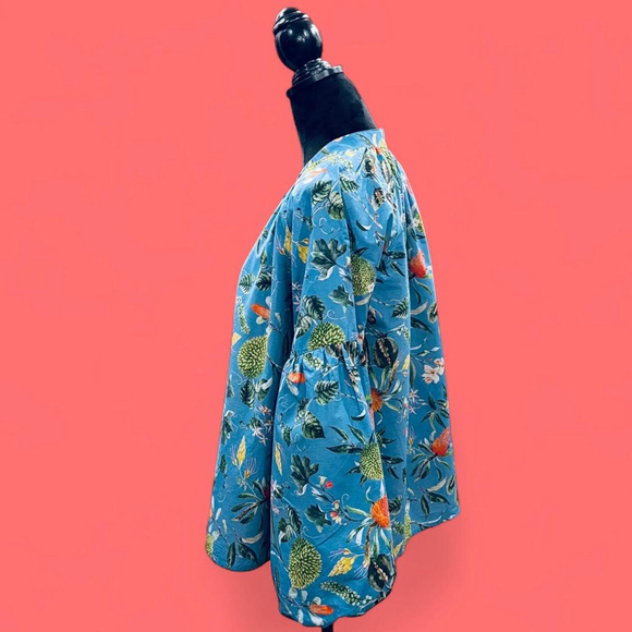 Olivia James Emory Cottage Wild Strawberry Print Bubble Sleeve Blouse Small - Picture 3 of 7